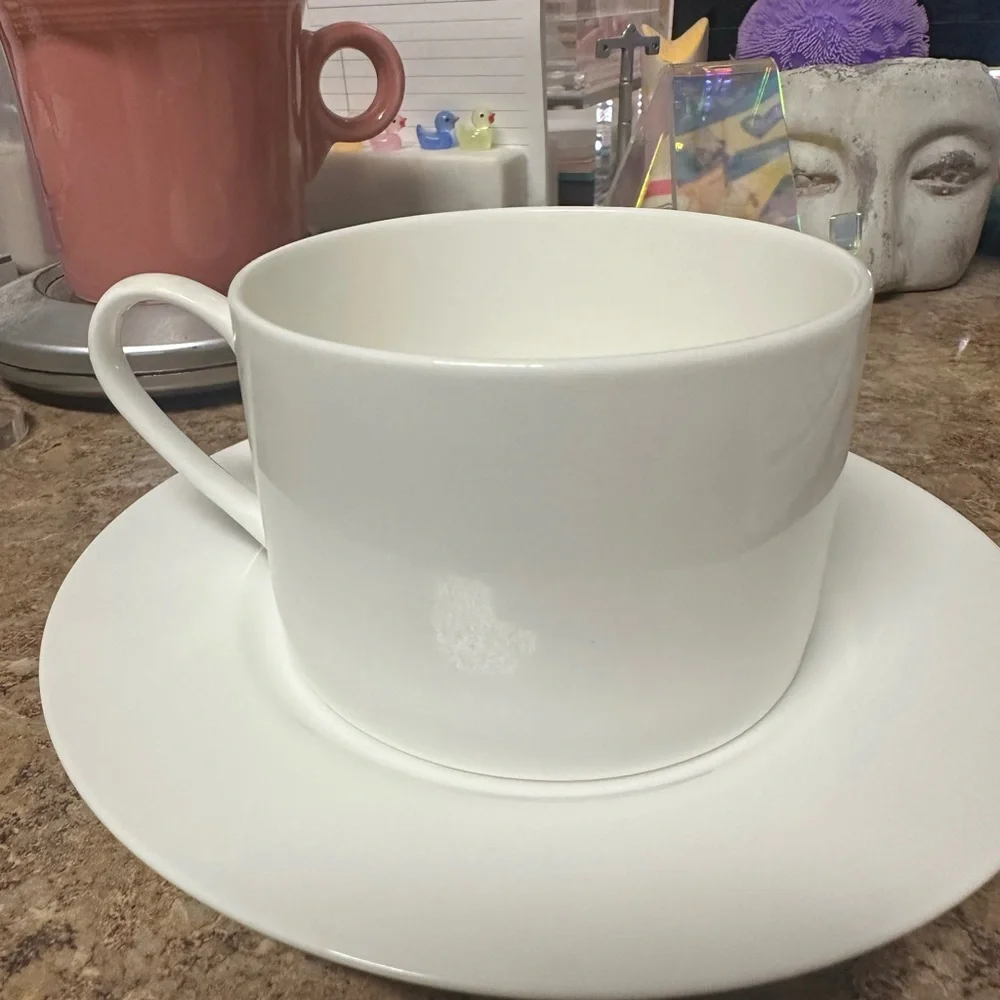 Fitz and Floyd Nevaeh White Bone China Cup and Saucer